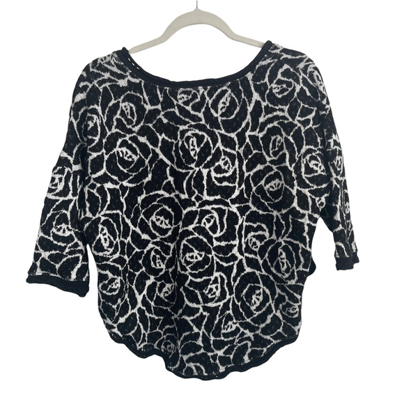 Moth Anthropologie Black White Halfeti Rose Floral Sweater Wool Womens Medium - Picture 7 of 7